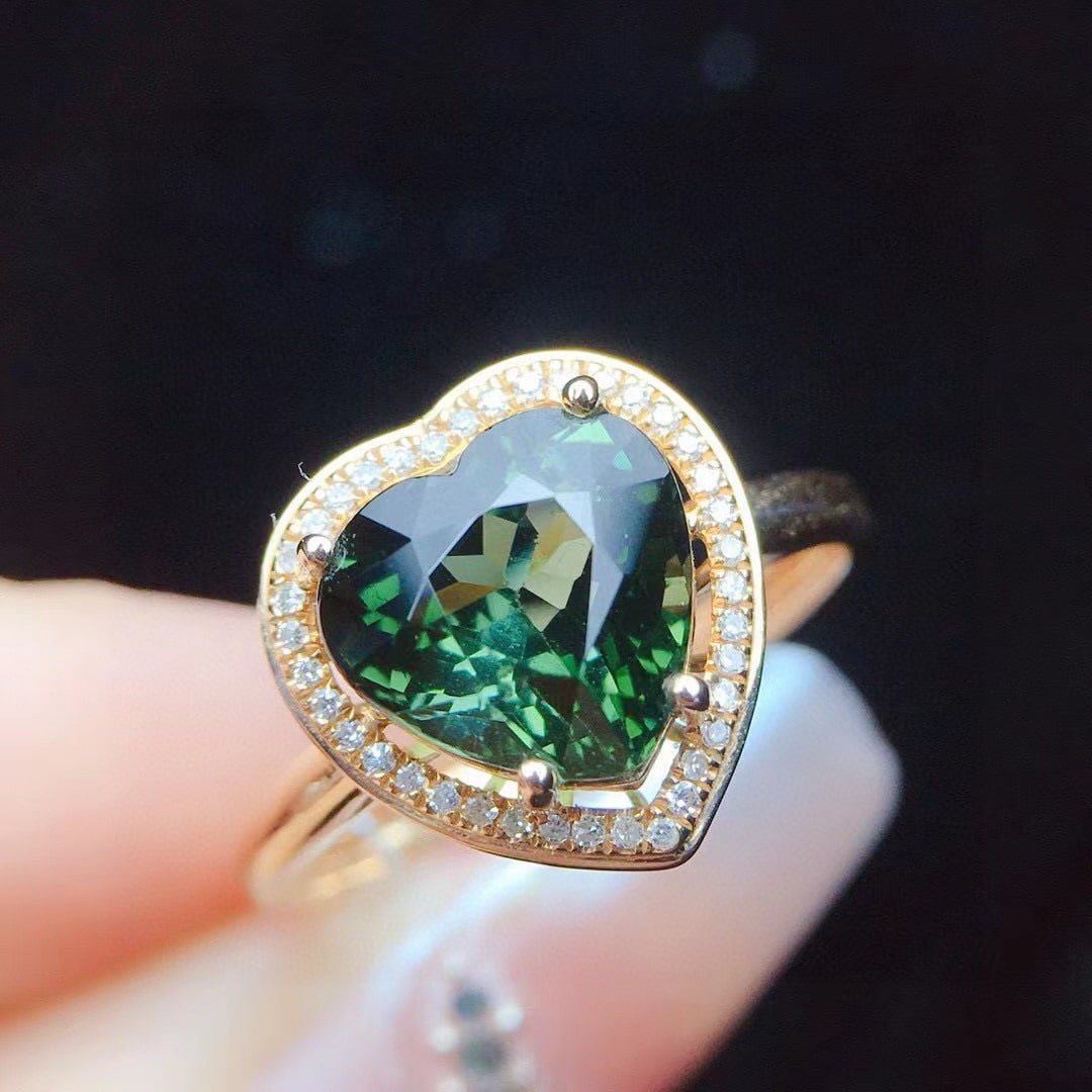 14k Gold 2.5 Ct Natural Tourmaline & Diamond Ring - 3