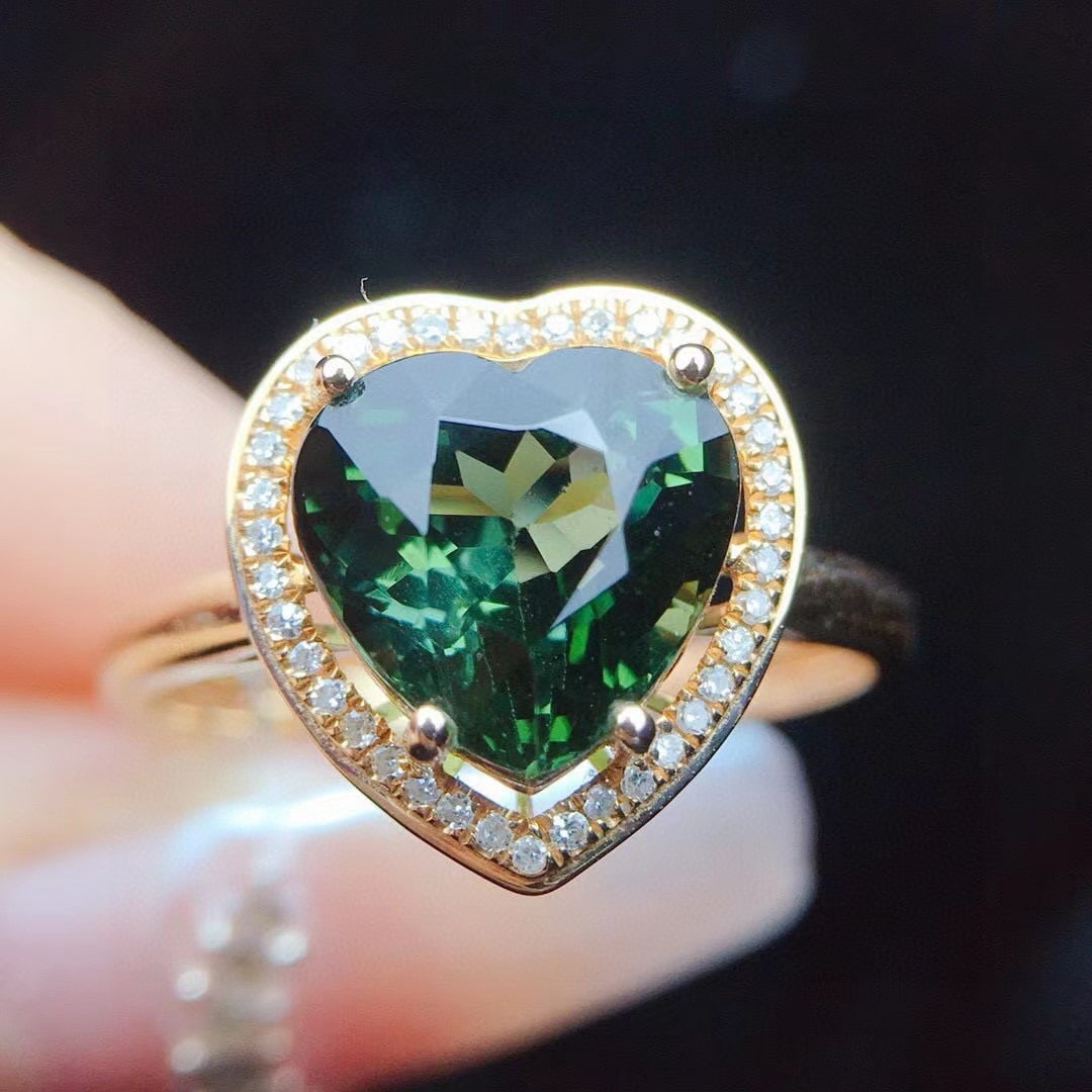 14k Gold 2.5 Ct Natural Tourmaline & Diamond Ring - 4