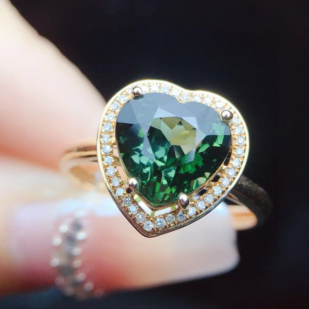 14k Gold 2.5 Ct Natural Tourmaline & Diamond Ring - 5