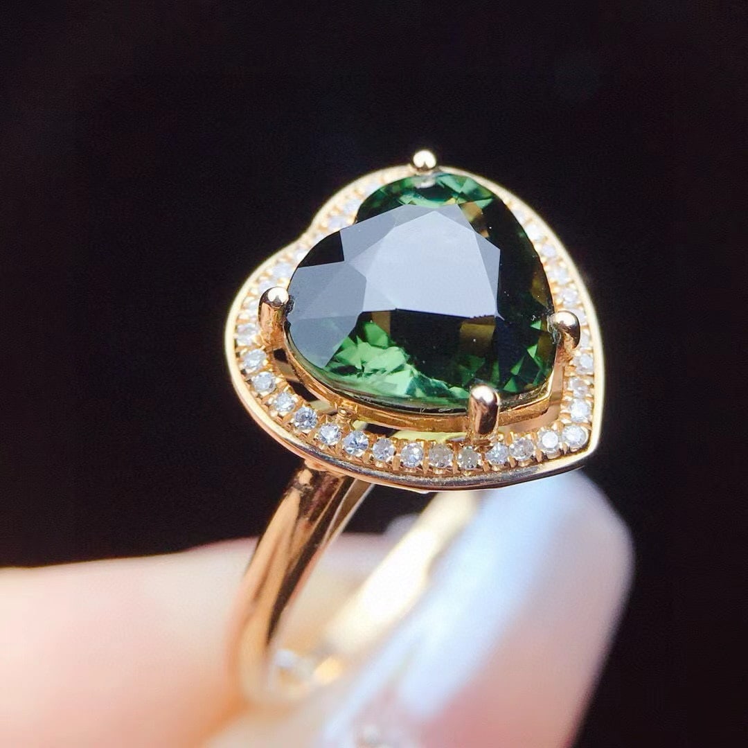 14k Gold 2.5 Ct Natural Tourmaline & Diamond Ring - 6
