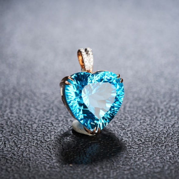 14k Gold 21.36 Ct Natural Topaz & Diamond Pendant( Without Chain ) - 2