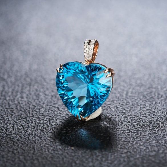 14k Gold 21.36 Ct Natural Topaz & Diamond Pendant( Without Chain ) - 3