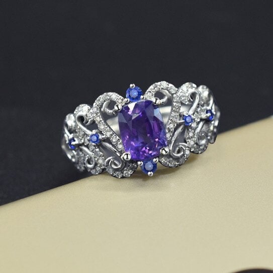 14k Gold 1.38 Ctw Natural Sapphire & Diamond Ring - 3
