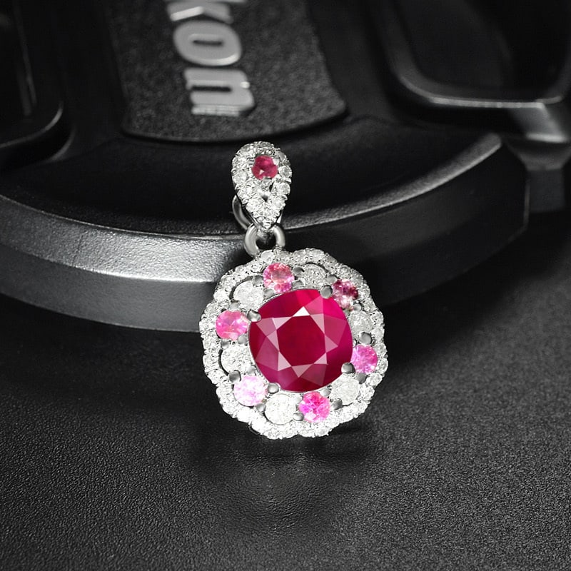 14k Gold 1.96 Ctw Natural Ruby & Diamond Pendant( Without Chain ) - 2