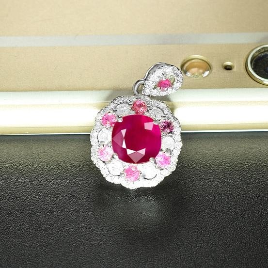 14k Gold 1.96 Ctw Natural Ruby & Diamond Pendant( Without Chain ) - 4