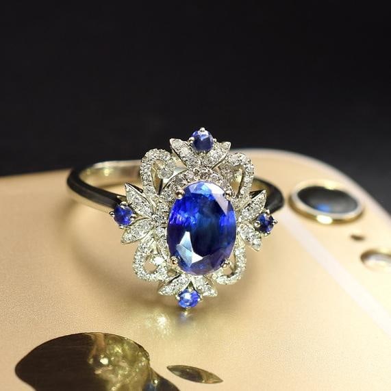 14k Gold 2.19 Ctw Natural Sapphire & Diamond Ring - 3