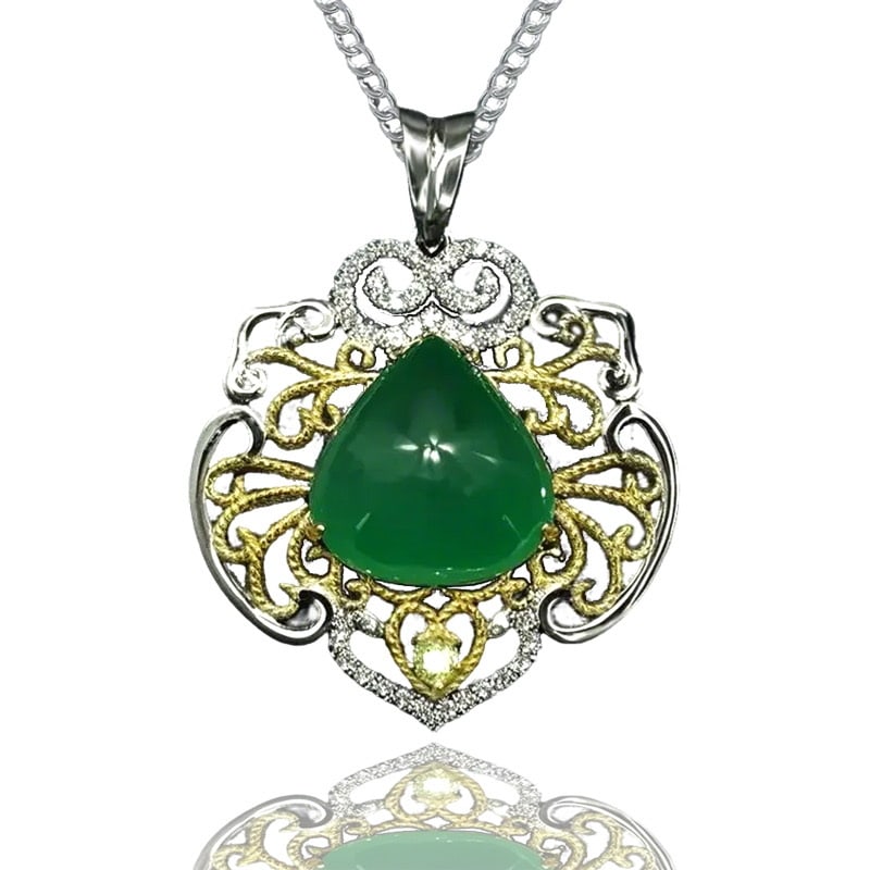 14k Gold 8.37 Ctw Natural Emerald & Diamond Pendant( Without Chain ) - 2
