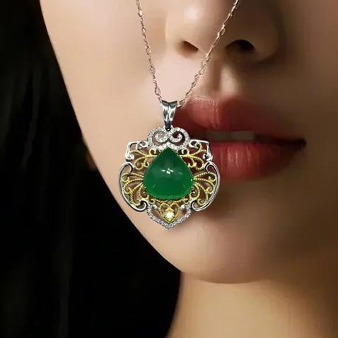 14k Gold 8.37 Ctw Natural Emerald & Diamond Pendant( Without Chain ) - 5