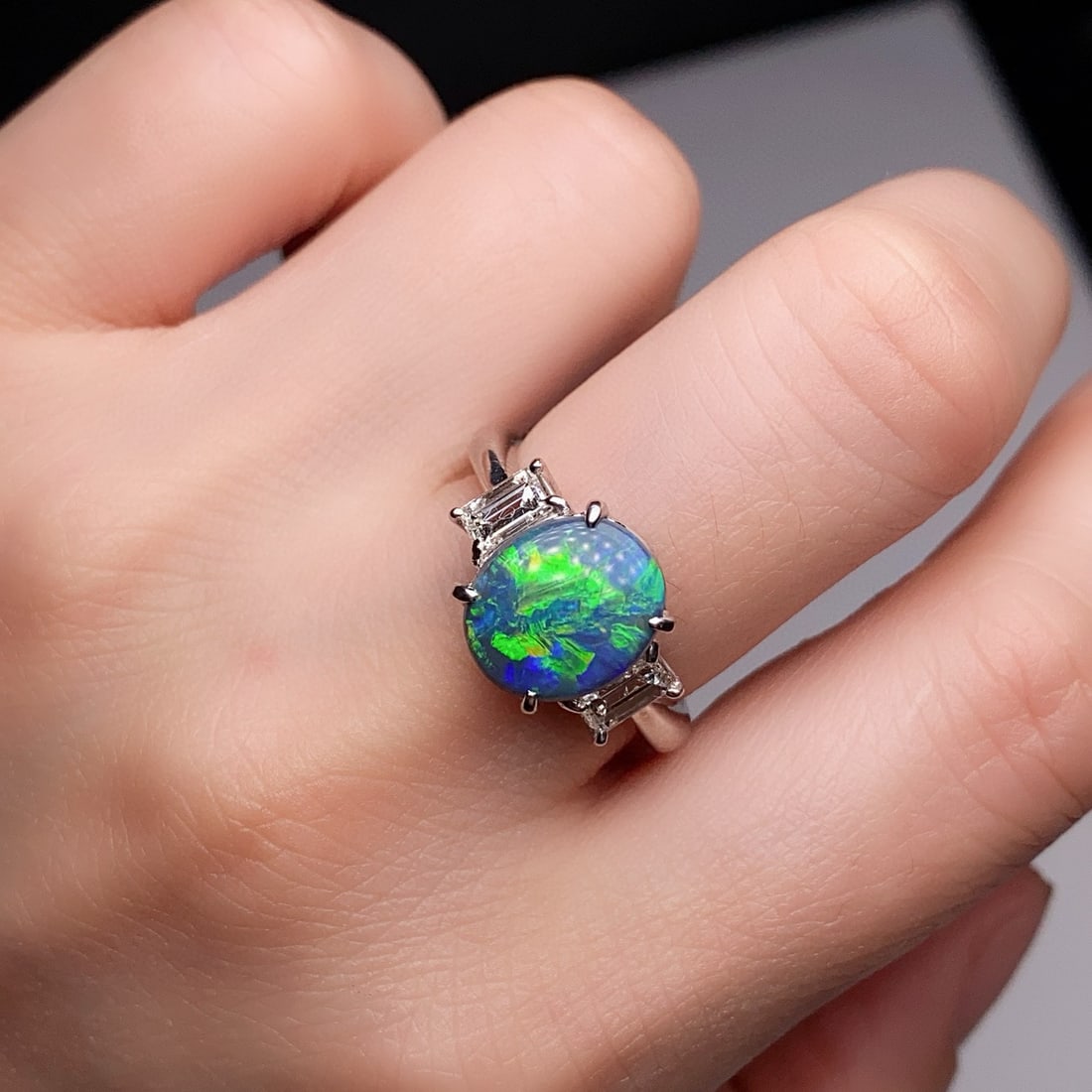 14k Gold 2.57 Ctw Natural Opal & Diamond Ring - 2