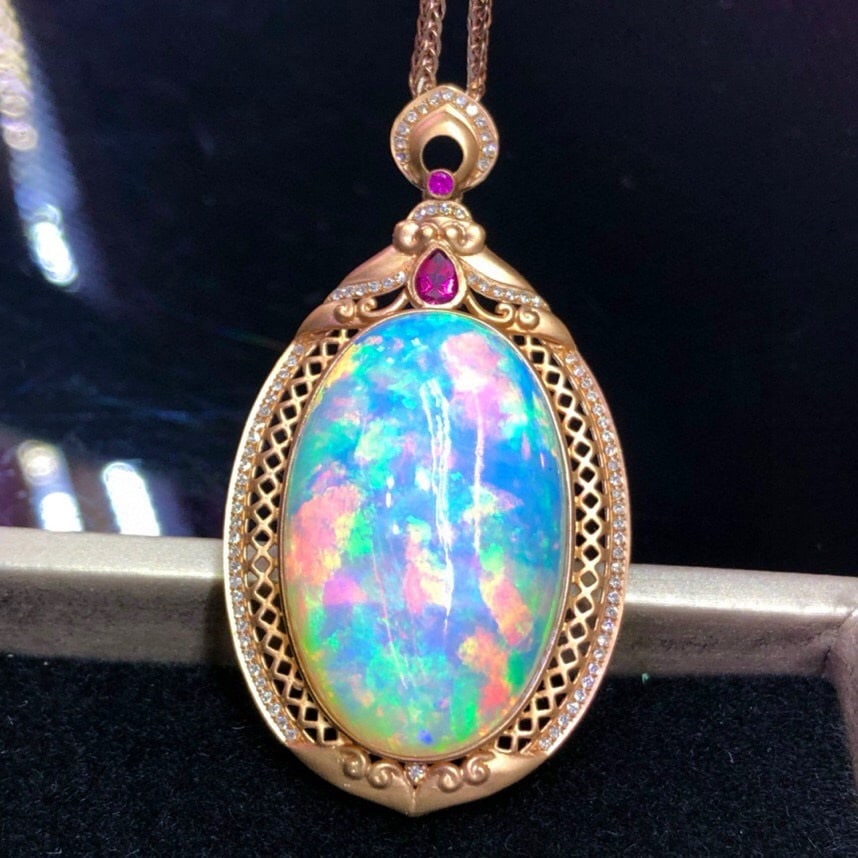 14k Gold 40.6 Ct Natural Opal & Diamond Pendant( Without Chain ) - 3