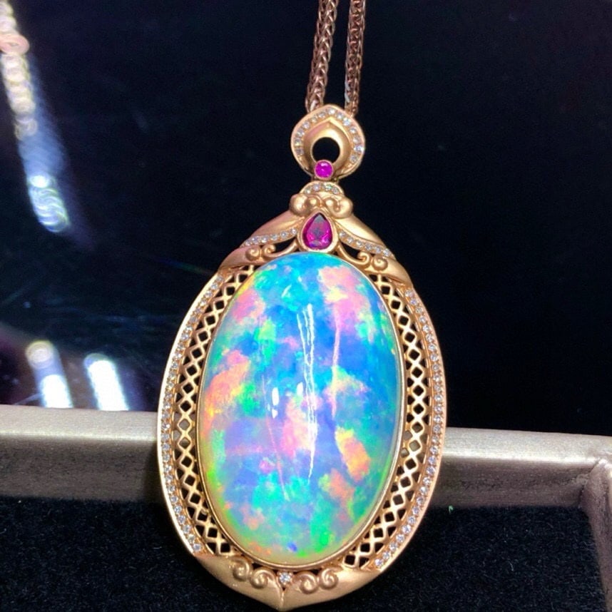 14k Gold 40.6 Ct Natural Opal & Diamond Pendant( Without Chain ) - 4
