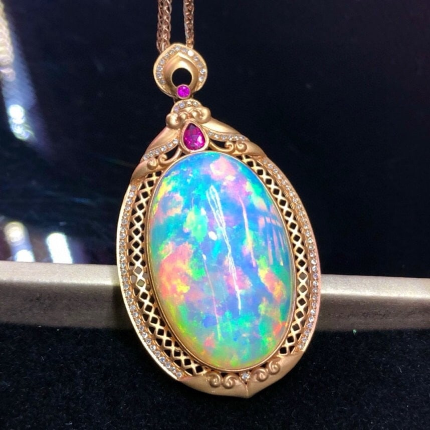 14k Gold 40.6 Ct Natural Opal & Diamond Pendant( Without Chain ) - 5
