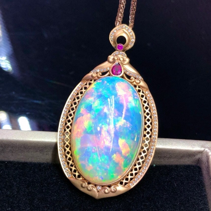 14k Gold 40.6 Ct Natural Opal & Diamond Pendant( Without Chain ) - 6