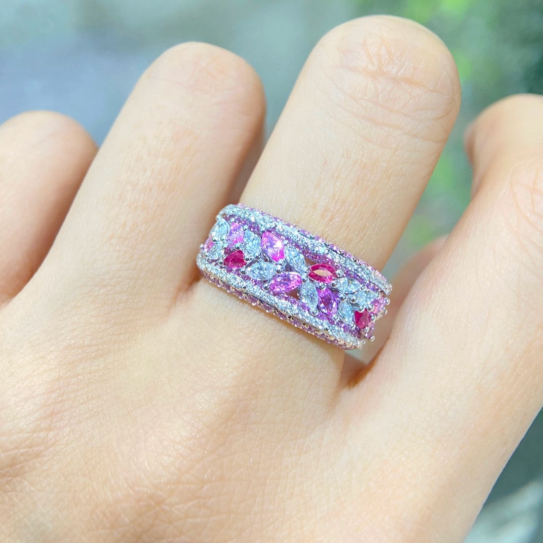 14k Gold 2.27 Ctw Natural Sapphire & Ruby & Diamond Ring - 4
