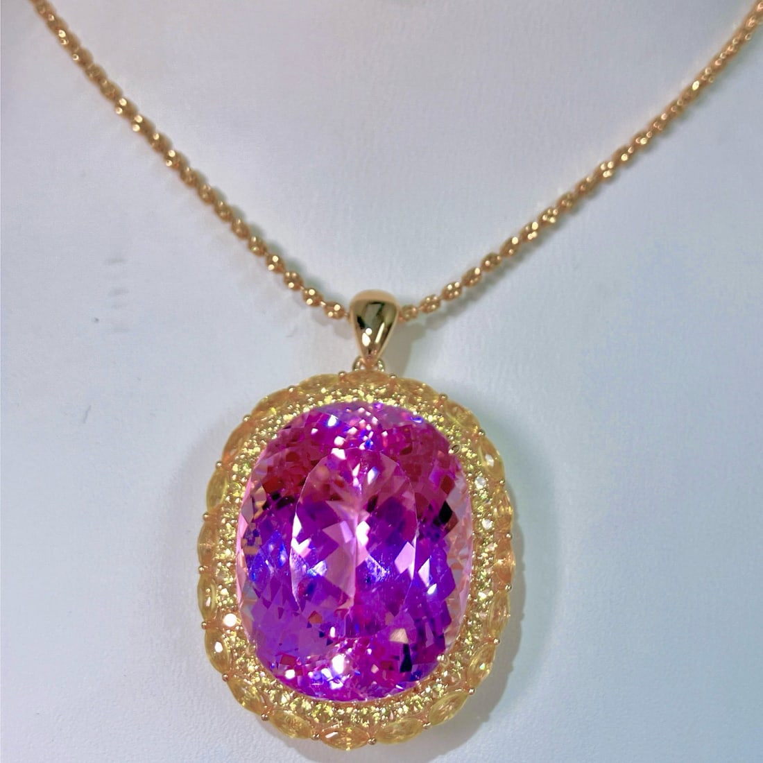 14k Gold 53.0 Ctw Natural Kunzite & Sapphire Pendant( Without Chain ) - 6