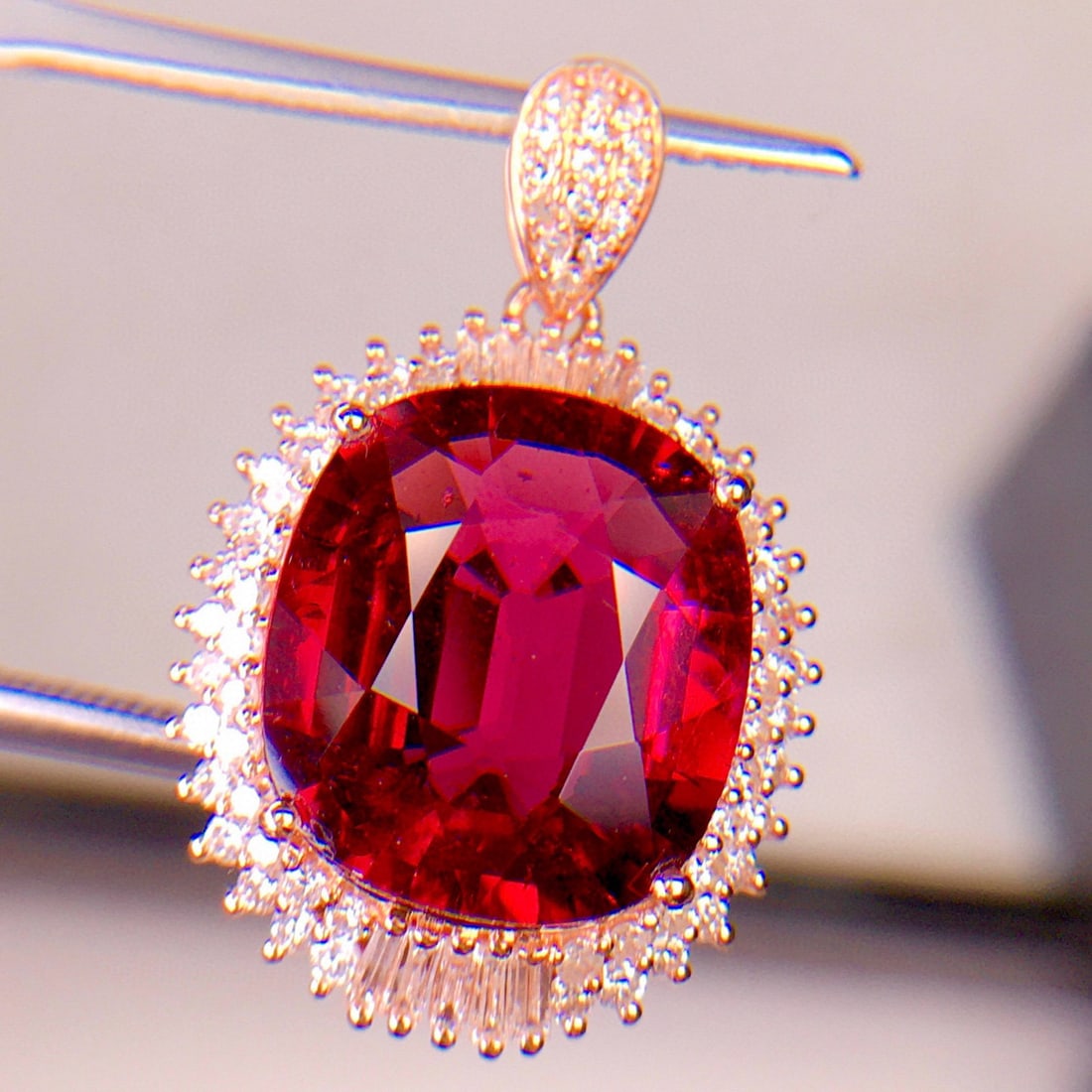 14k Gold 6.62 Ct Natural Tourmaline & Diamond Pendant( Without Chain ) - 2