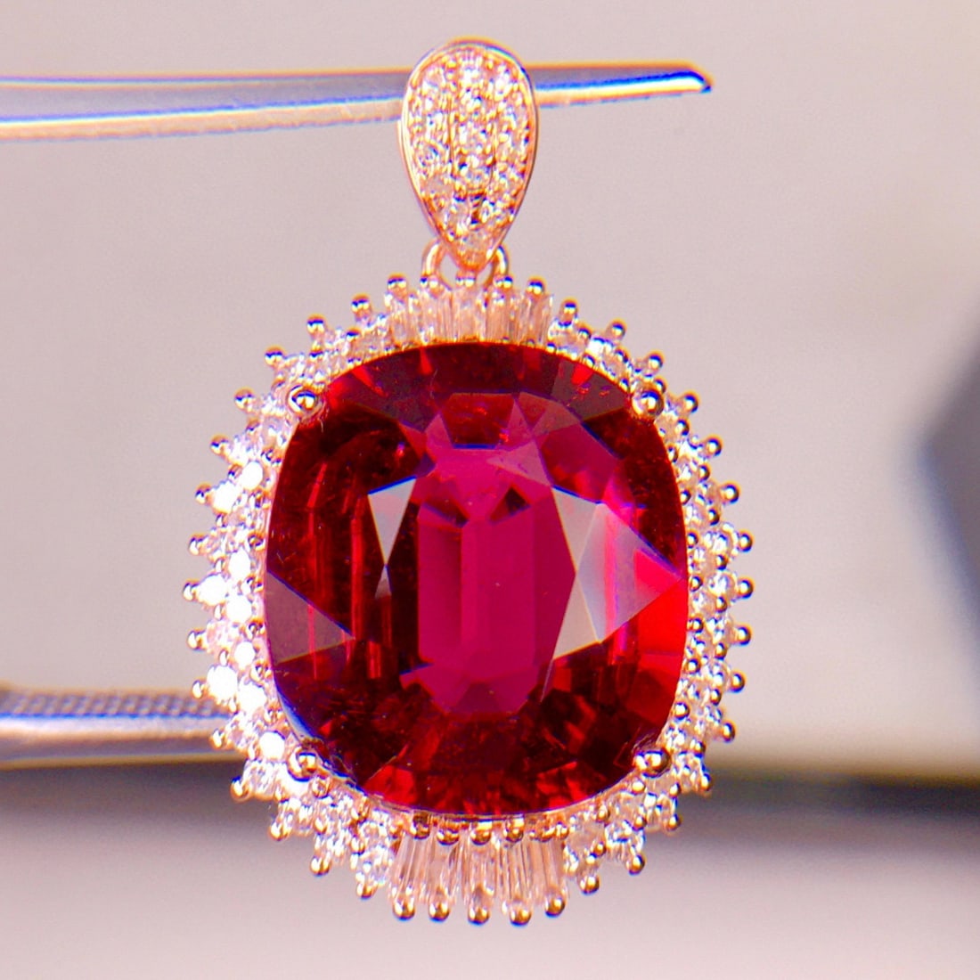 14k Gold 6.62 Ct Natural Tourmaline & Diamond Pendant( Without Chain ) - 5