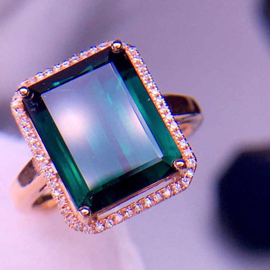 14k Gold 5.8 Ct Natural Tourmaline & Diamond Ring - 3