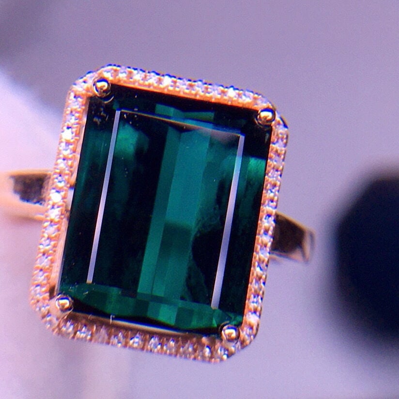 14k Gold 5.8 Ct Natural Tourmaline & Diamond Ring - 4