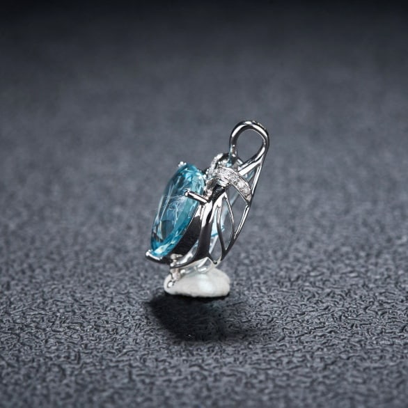 14k Gold 3.76 Ct Natural Aquamarine & Diamond Pendant( Without Chain ) - 4