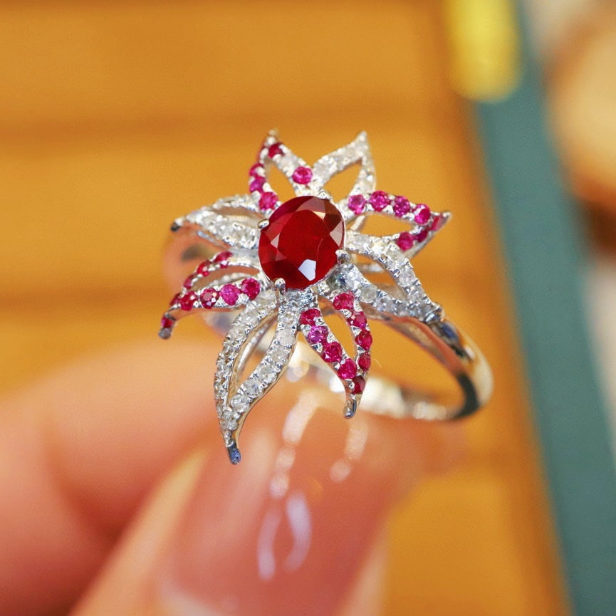 14k Gold 0.66 Ctw Natural Ruby & Ruby Ring - 2