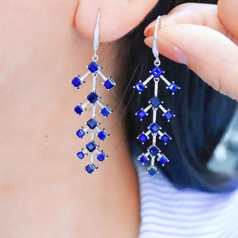 14k Gold 5.63 Ctw Natural Sapphire & Diamond Earrings - 5