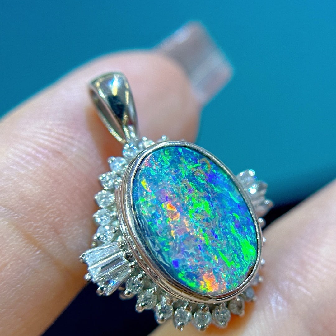 14k Gold 4.3 Ctw Natural Opal & Diamond Pendant( Without Chain ) - 3