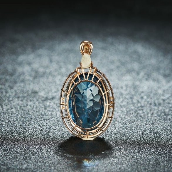14k Gold 26 Ct Natural Topaz & Diamond Pendant( Without Chain ) - 4