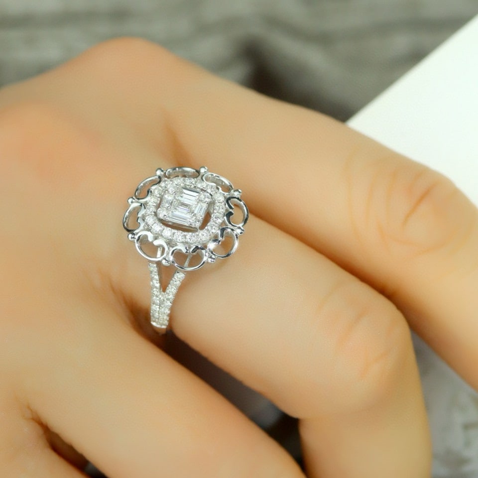 14k Gold 0.70 Ct Natural H Diamond Ring - 6