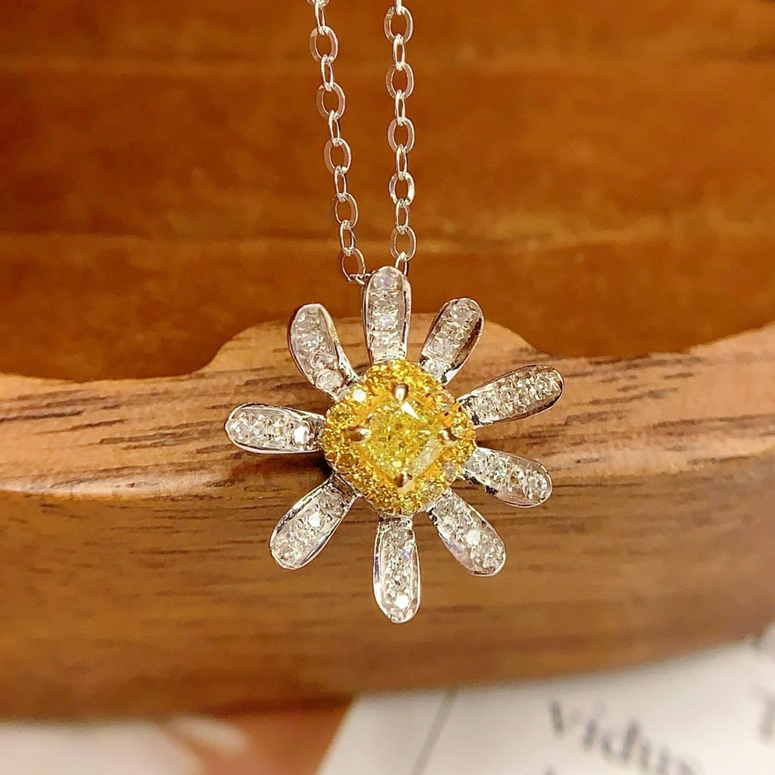 14k Gold 0.25 Ct Natural Yellow Diamond & Diamond Pendant( Without Chain ) - 3
