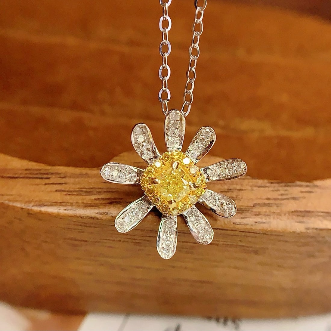 14k Gold 0.25 Ct Natural Yellow Diamond & Diamond Pendant( Without Chain ) - 4