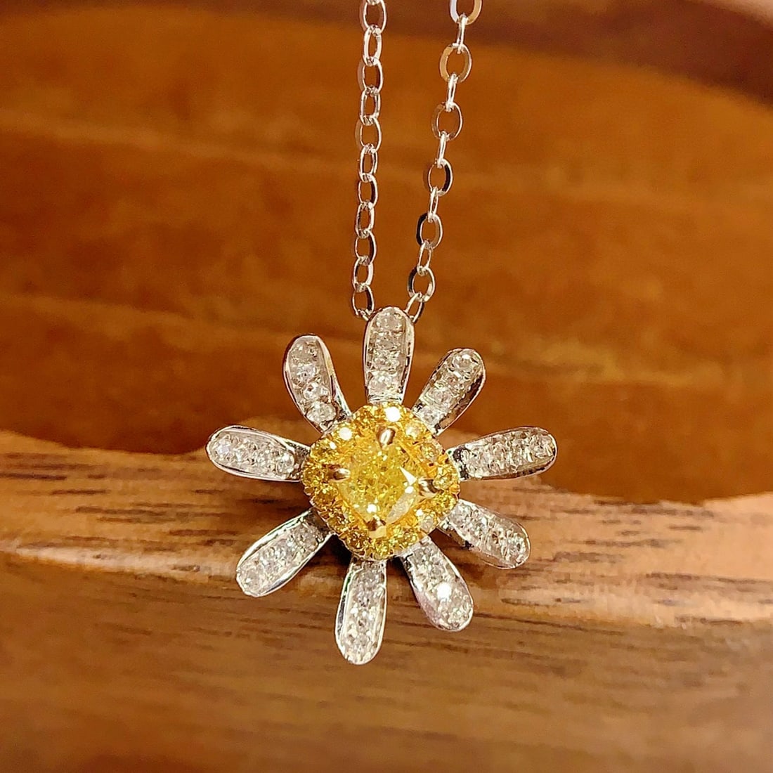 14k Gold 0.25 Ct Natural Yellow Diamond & Diamond Pendant( Without Chain ) - 5