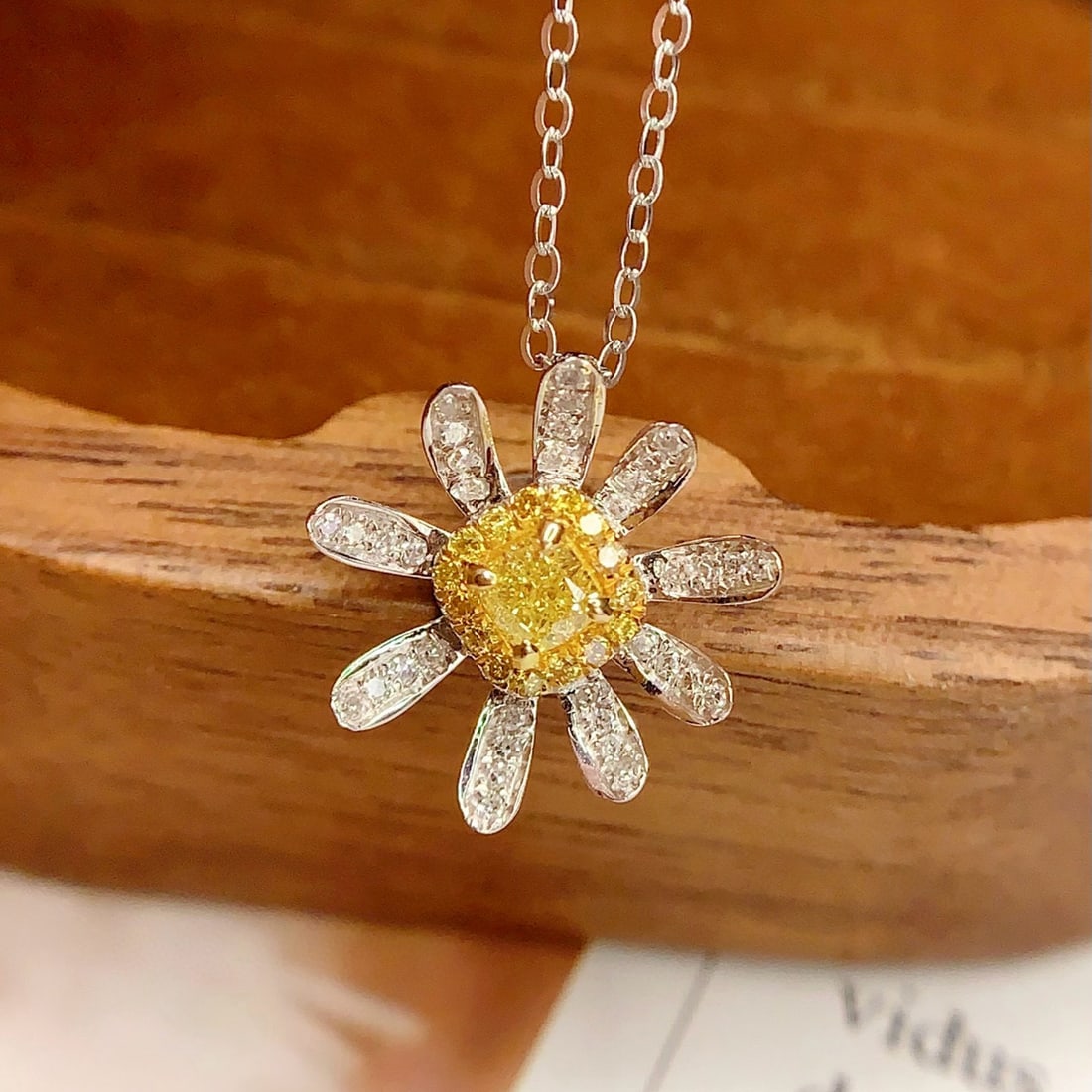 14k Gold 0.25 Ct Natural Yellow Diamond & Diamond Pendant( Without Chain ) - 6
