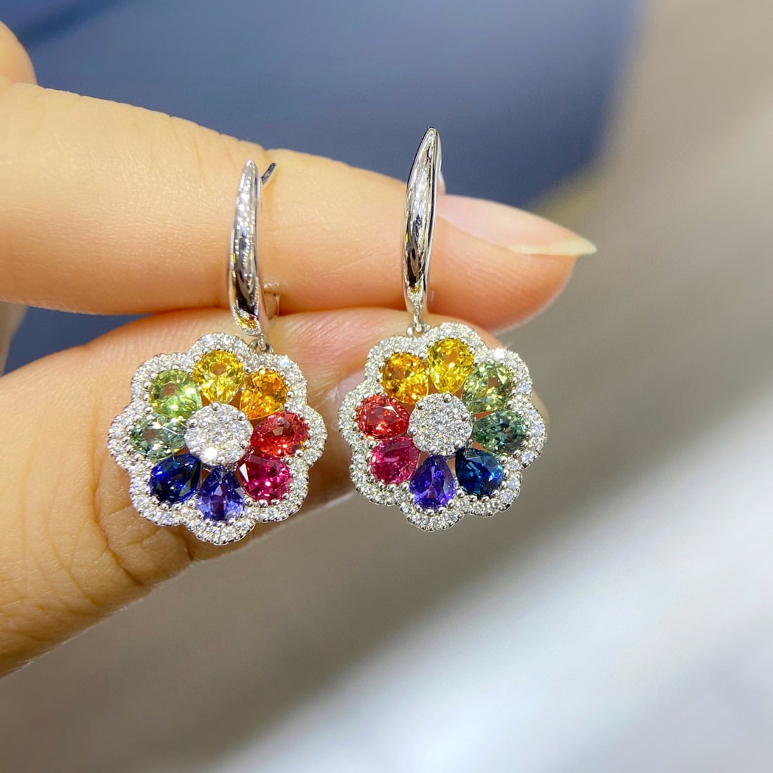 14k Gold 3.30 Ctw Natural Sapphire & Diamond Earrings - 2
