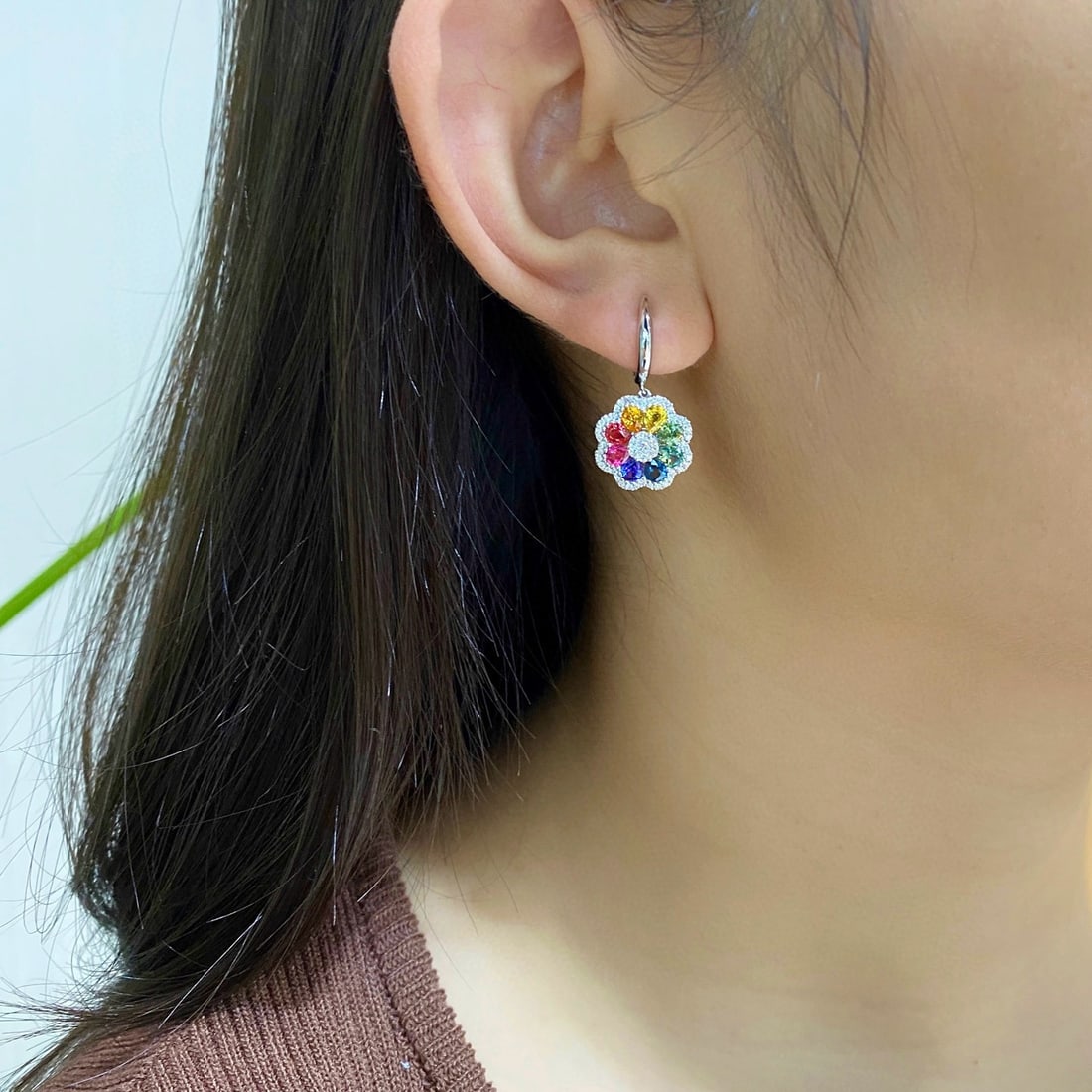 14k Gold 3.30 Ctw Natural Sapphire & Diamond Earrings - 3
