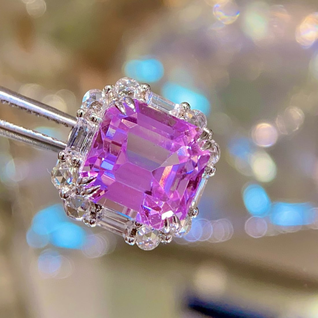 14k Gold 11.2 Ct Natural Kunzite & Sapphire Pendant( Without Chain ) - 5