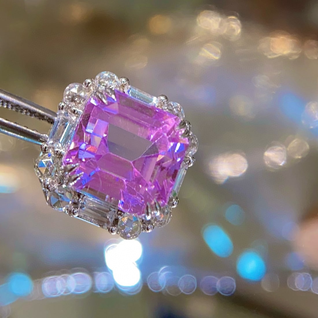 14k Gold 11.2 Ct Natural Kunzite & Sapphire Pendant( Without Chain ) - 7