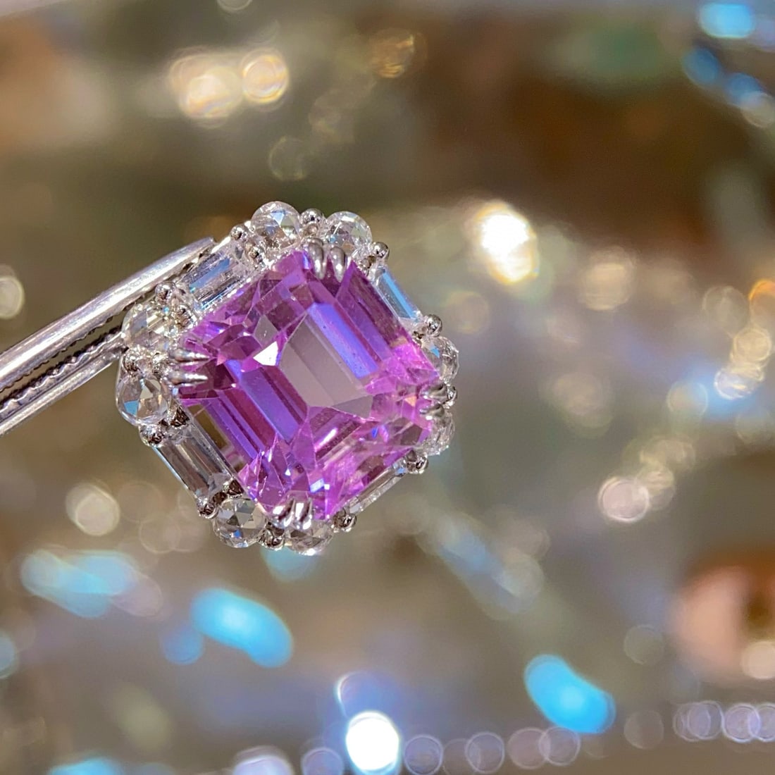 14k Gold 11.2 Ct Natural Kunzite & Sapphire Pendant( Without Chain ) - 8