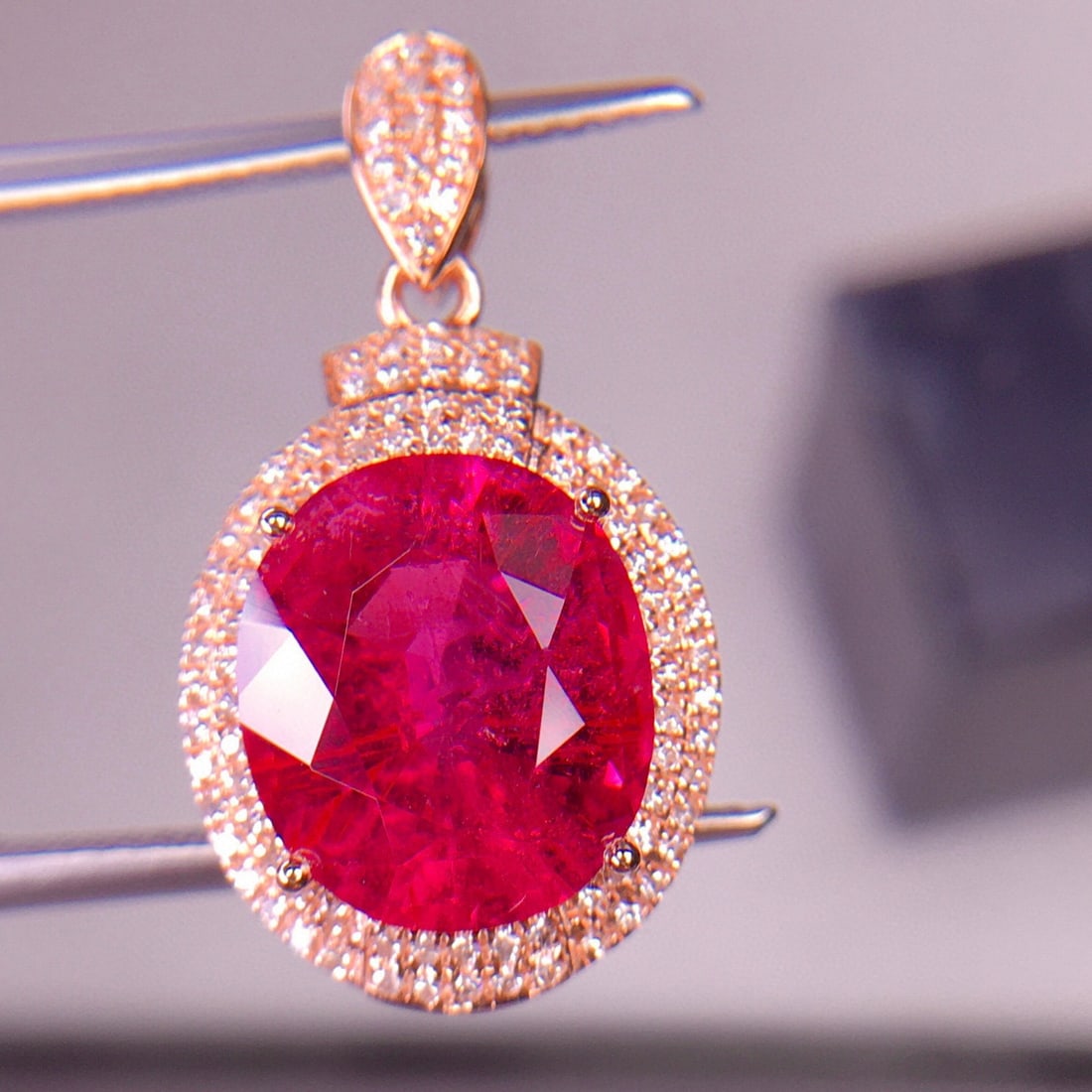 14k Gold 3.68 Ct Natural Tourmaline & Diamond Pendant( Without Chain ) - 5