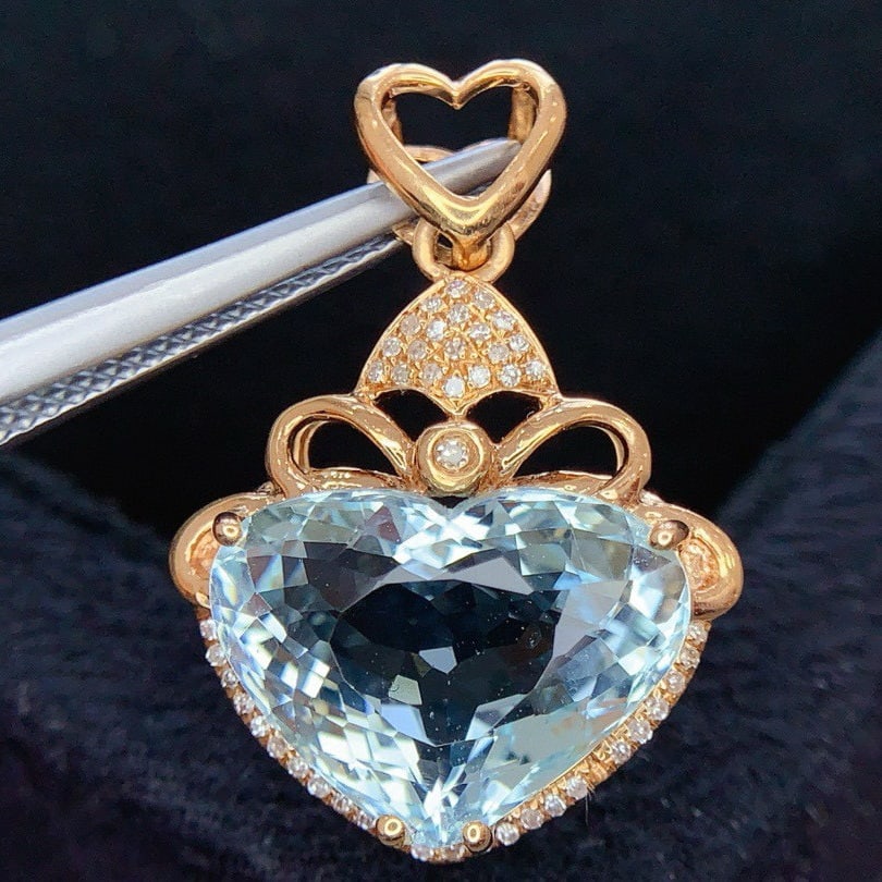 14k Gold 5.9 Ct Natural Aquamarine & Diamond Pendant( Without Chain ) - 4