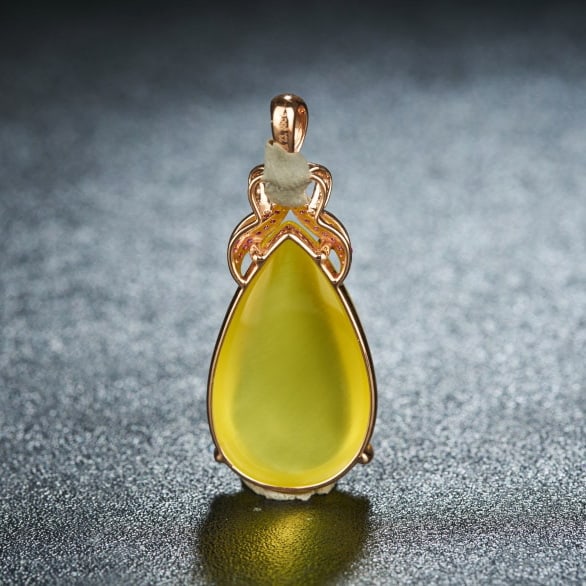 14k Gold 23.36 Ct Natural Prehnite & Ruby Pendant( Without Chain ) - 4