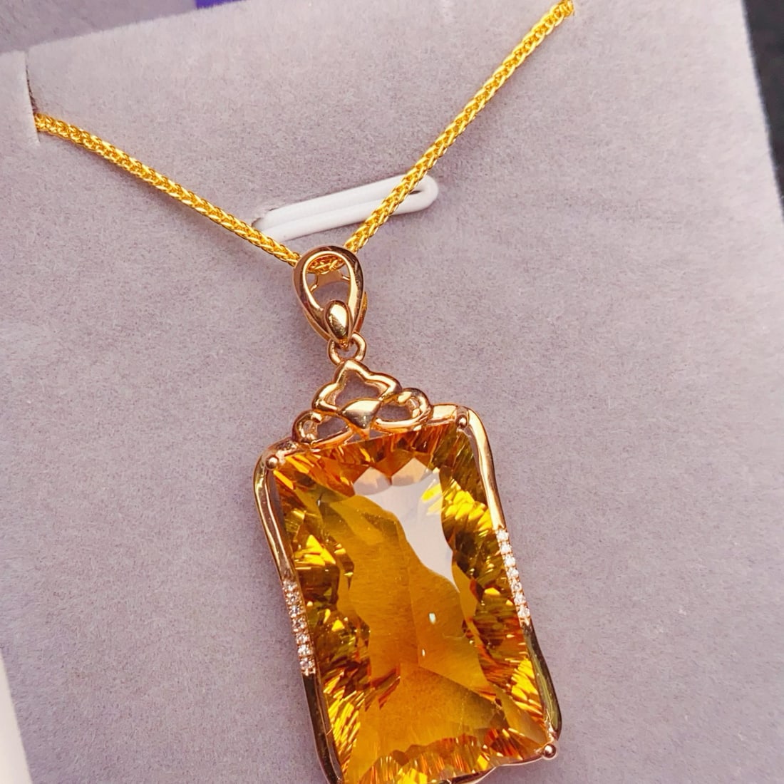 14k Gold 23.19 Ctw Natural Citrine & Diamond Pendant( Without Chain ) - 2