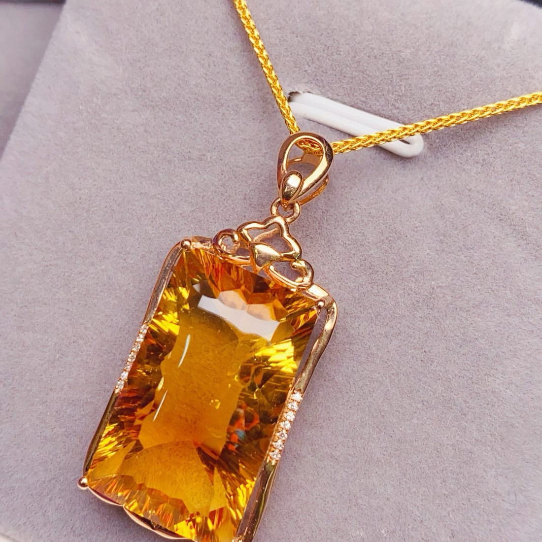 14k Gold 23.19 Ctw Natural Citrine & Diamond Pendant( Without Chain ) - 3