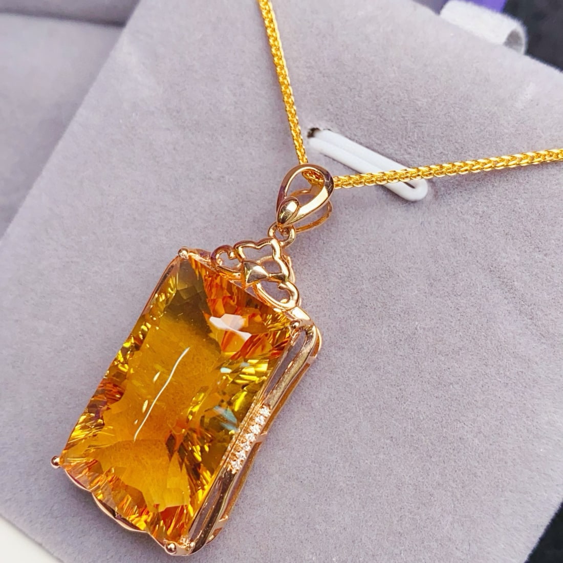 14k Gold 23.19 Ctw Natural Citrine & Diamond Pendant( Without Chain ) - 4