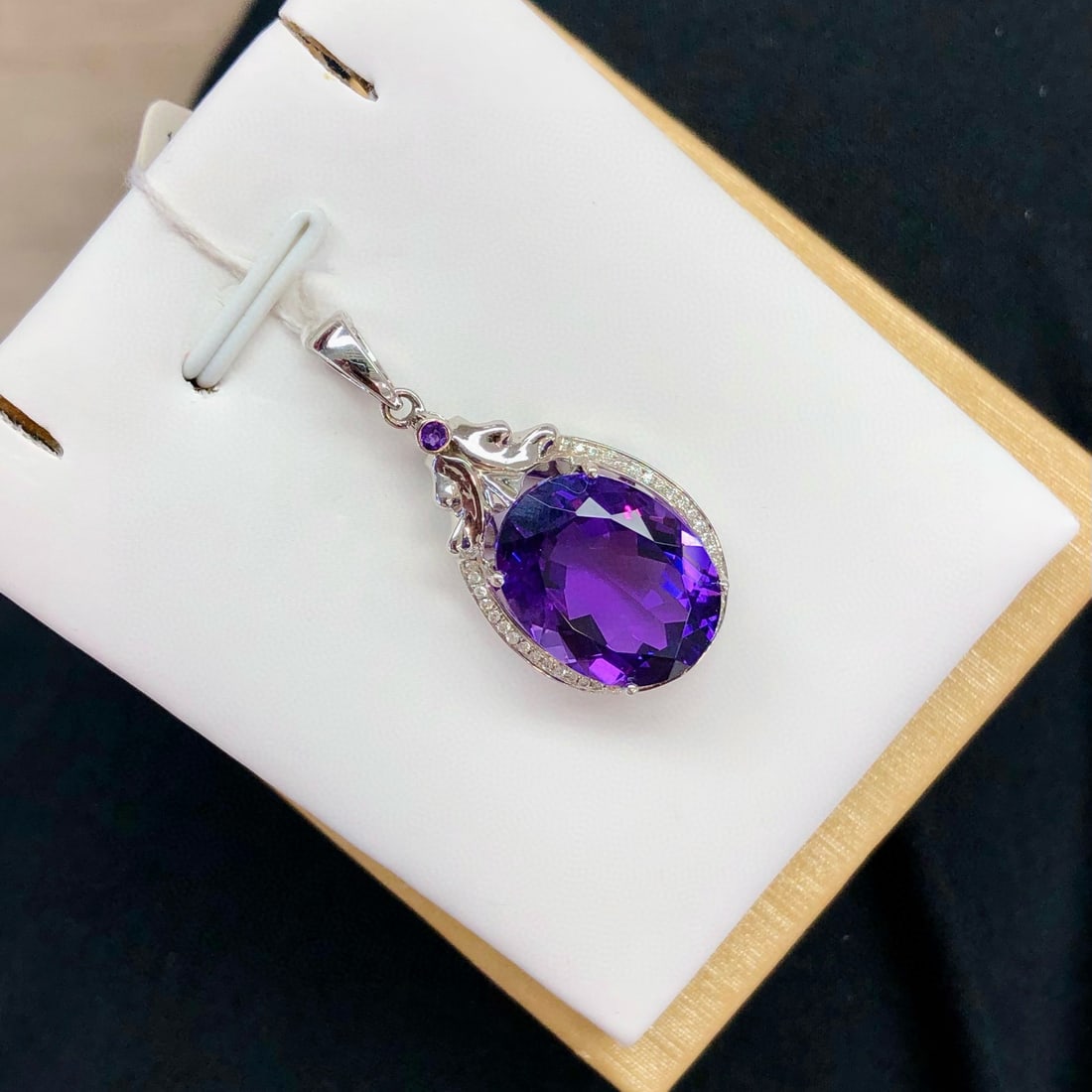14k Gold 9.62 Ctw Natural Amethyst & Diamond Pendant( Without Chain ) - 2