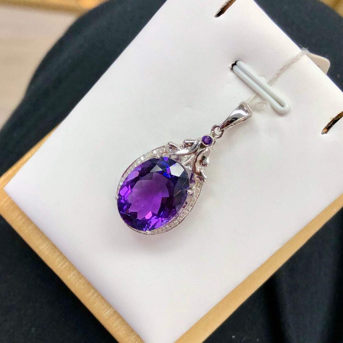 14k Gold 9.62 Ctw Natural Amethyst & Diamond Pendant( Without Chain ) - 3
