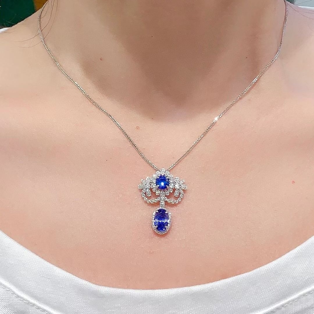 14k Gold 2.8 Ct Natural Sapphire & Diamond Pendant( Without Chain ) - 5