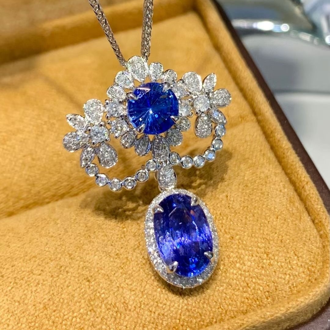 14k Gold 2.8 Ct Natural Sapphire & Diamond Pendant( Without Chain ) - 6