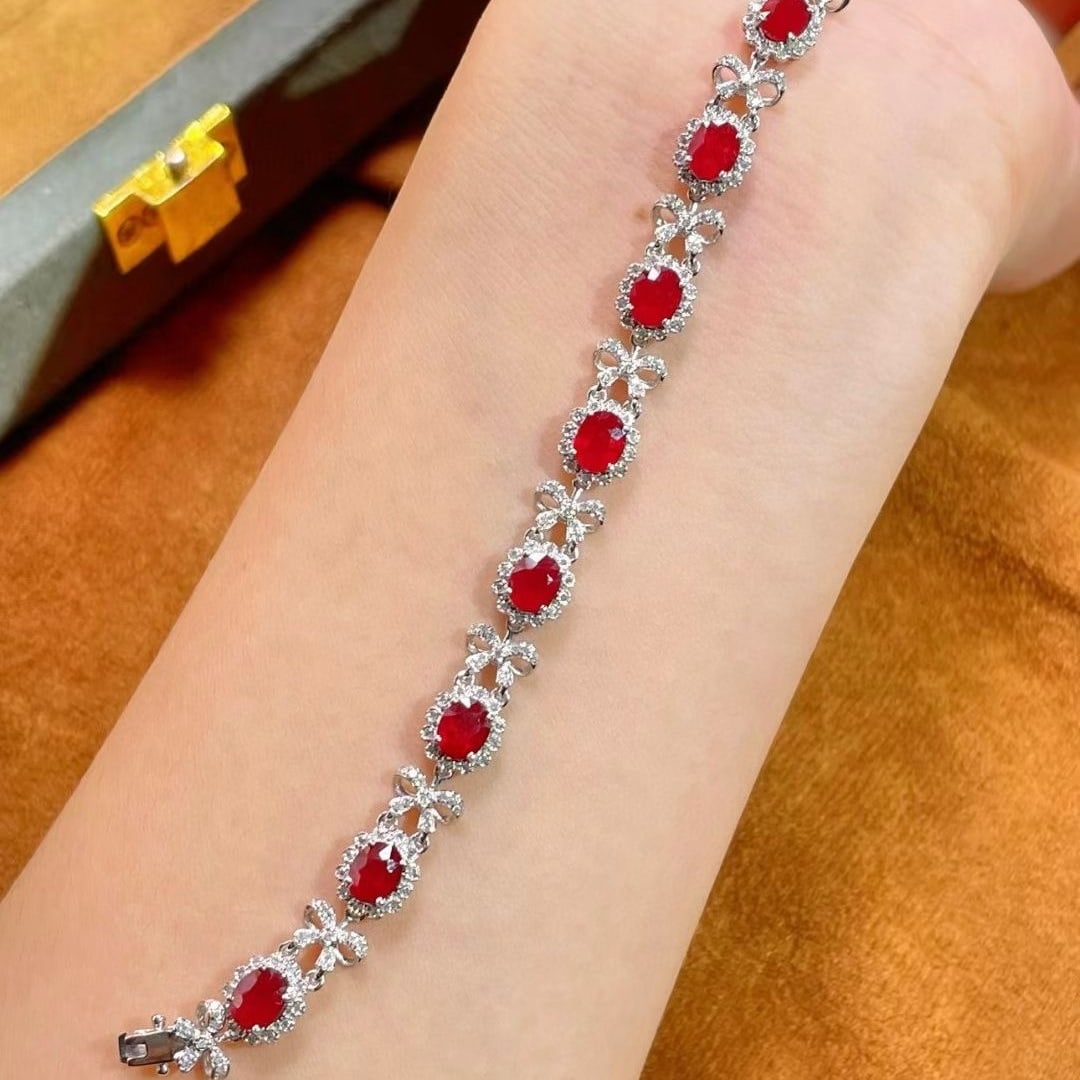14k Gold 6.2 Ct Natural Ruby & Diamond Bracelet - 2