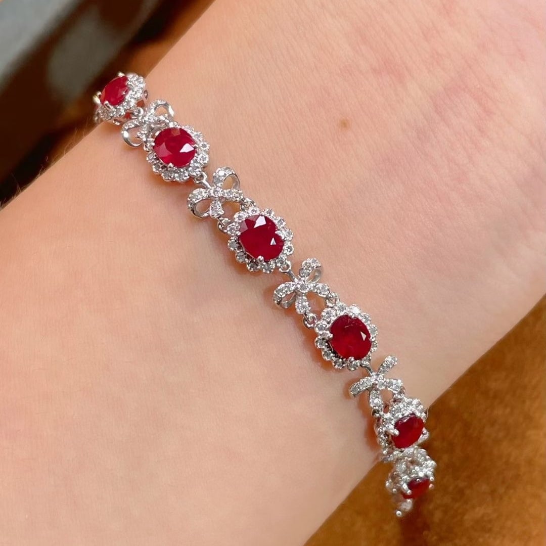 14k Gold 6.2 Ct Natural Ruby & Diamond Bracelet - 3